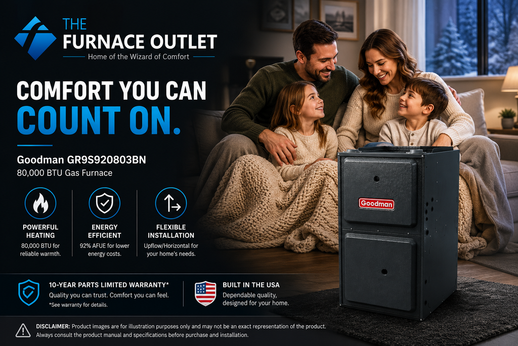 Goodman GR9S920803BN 80000 BTU 115 Volt 92% AFUE Single Stage Upflow/Horizontal Gas Furnace for Energy-Efficient Residential Heating