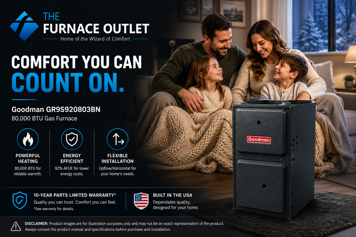 Goodman GR9S920803BN 80000 BTU 115 Volt 92% AFUE Single Stage Upflow/Horizontal Gas Furnace for Energy-Efficient Residential Heating