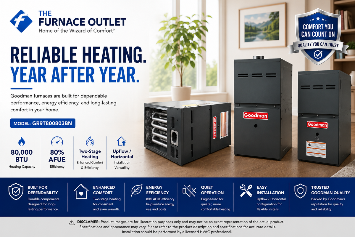 Goodman GR9T800803BN 80,000 BTU 80% AFUE 208/230V Upflow/Horizontal Two-Stage Gas Furnace for Residential Heating