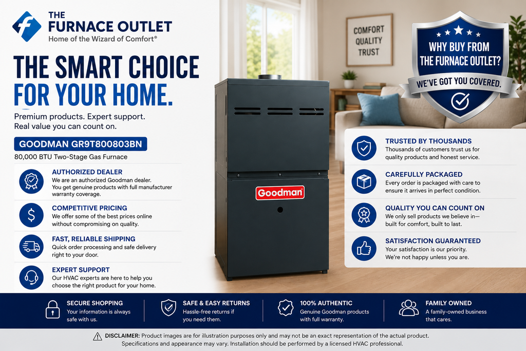 Goodman GR9T800803BN 80,000 BTU 80% AFUE 208/230V Upflow/Horizontal Two-Stage Gas Furnace for Residential Heating