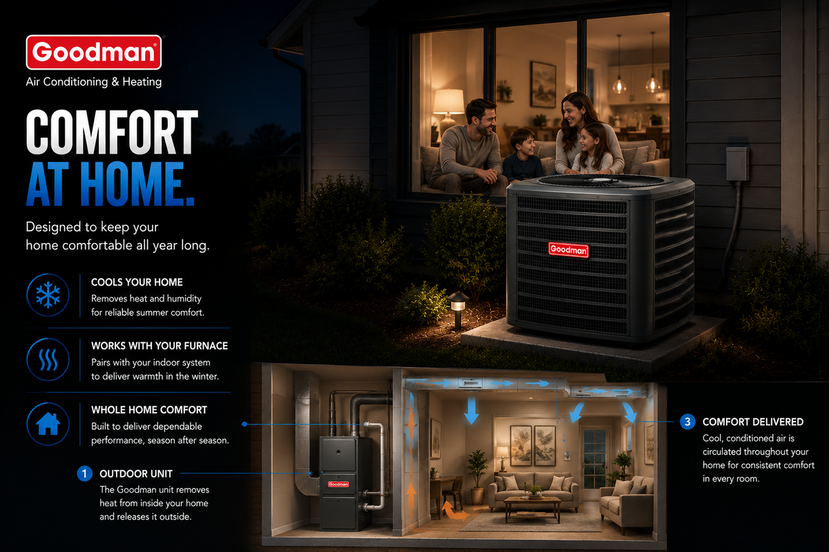 Goodman GLXS3BN3610 3 Ton Up to 15 SEER2 208/230 Volt Central Air Conditioner Condenser for Energy-Efficient Residential Cooling